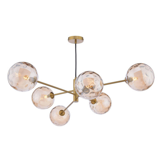 Dar Lighting Vignette 6 Light Aged Brass with Champagne Glass Pendant Light 