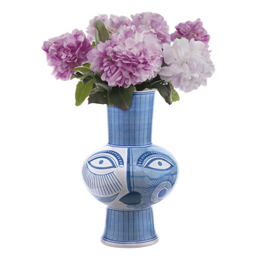 Dar Lighting Picasso Ceramic Blue and White With Face Print Vase 