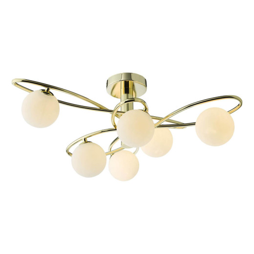 Dar Lighting Lysandra 6 Light Polished Gold with Opal Glass Diffuser Semi Flush Ceiling Light 