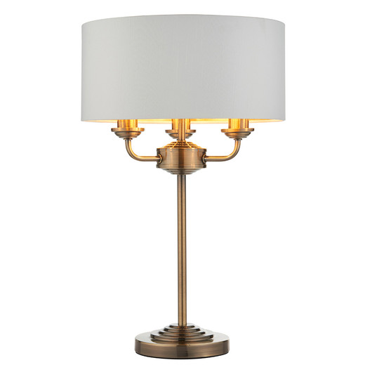 Highclere 3 Light Antique Brass with White Shaded Table Lamp