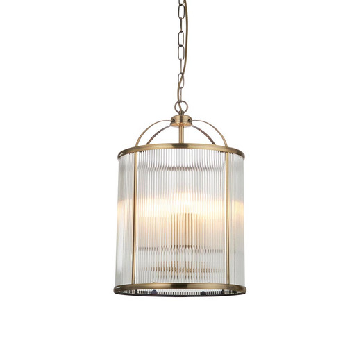 Lambeth 4 Light Ribbed Antique Brass with Clear Diffuser Pendant Light