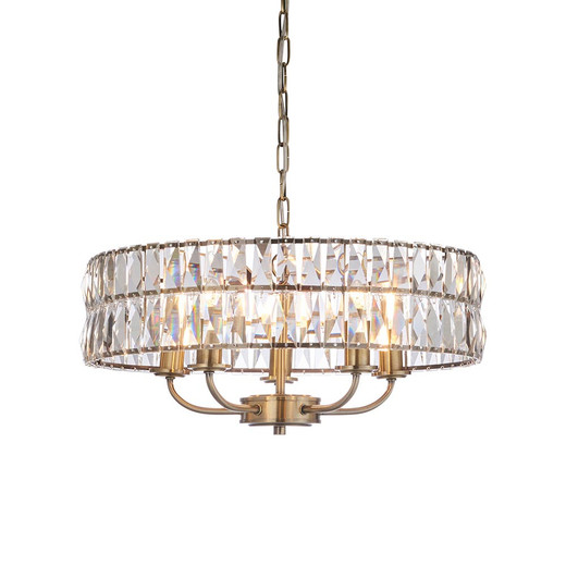 Clifton 5 Light Antique Brass with Crystal Diffuser Pendant Light
