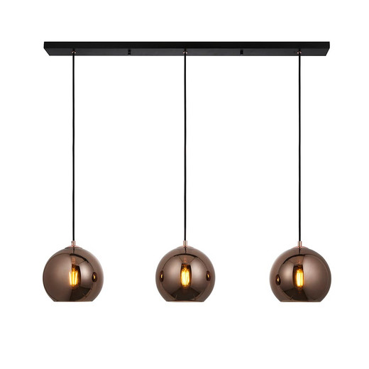 Boli 3 Light Matt Black with Copper Glass Shade Bar Pendant Light