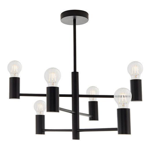 Studio 6 Light Matt Black Semi Flush Ceiling Light