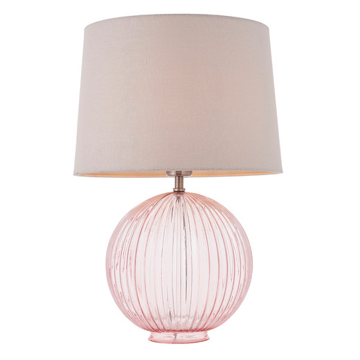 Jemma and Evie Satin Nickel with Dusky Pink Glass and Natural Shade Table Lamp