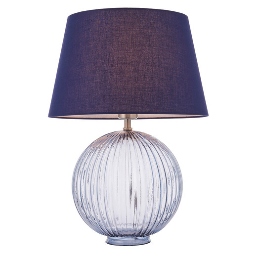 Jemma and Evie Satin Nickel with Smoke Glass and Navy Shade Table Lamp