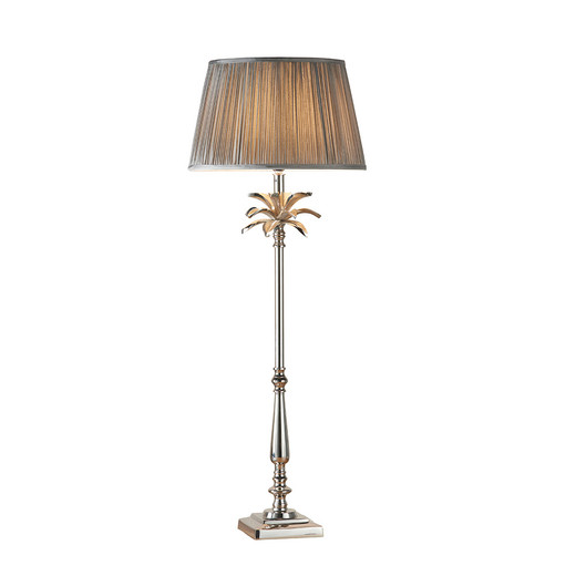 Leaf Tall and Freya Polished Nickel with Charcoal Shade Table Lamp