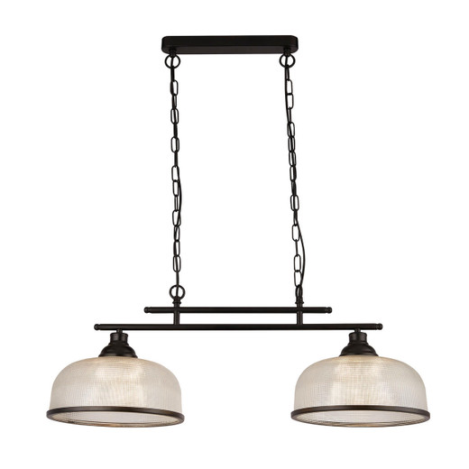 Searchlight Highworth 2 Light Matt Black with White Diffuser Pendant Light 