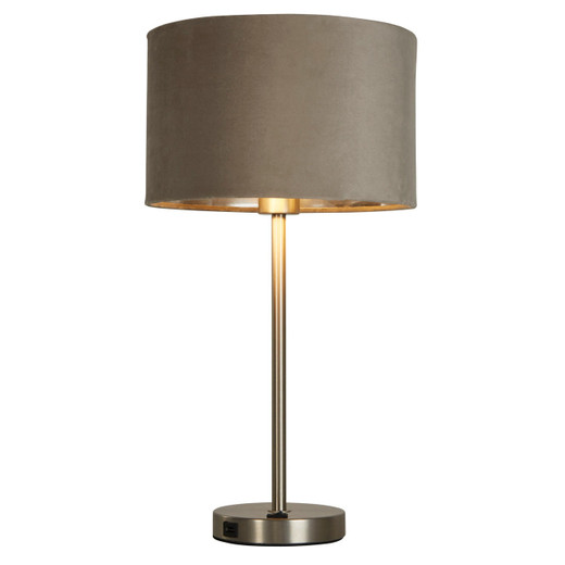 Searchlight Finn Satin Nickel with Taupe Shade USB Table Lamp 