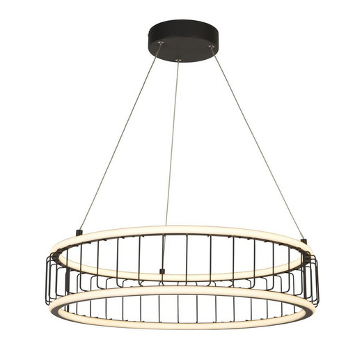 Searchlight Circolo Cage Drum Black with White Diffuser 58cm LED Pendant Light 