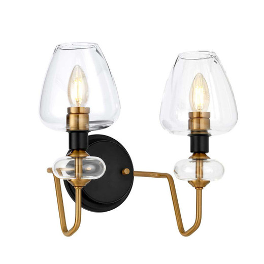 Elstead Lighting Armand 2 Light Aged Brass with Black Wall Light 