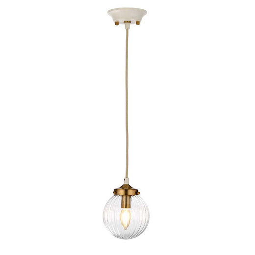 Elstead Lighting Cosmos Aged Brass and Cream Pendant Light 