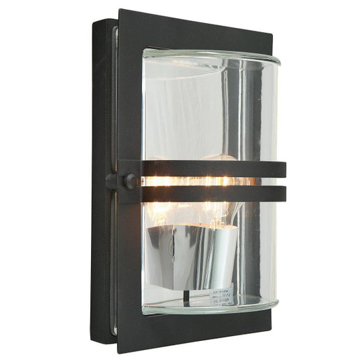 Norlys Basel Black with Clear Diffuser IP54 Wall Light 