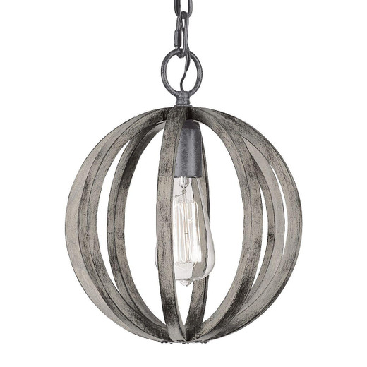 Flambeau Allier Mini Antique Iron and Oak Wood Pendant Light 