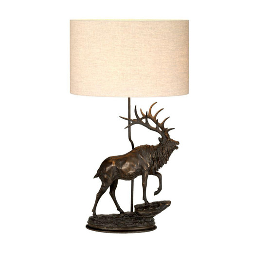 Flambeau Angus Bronze Patina with Natural Hessian Shade Table Lamp 