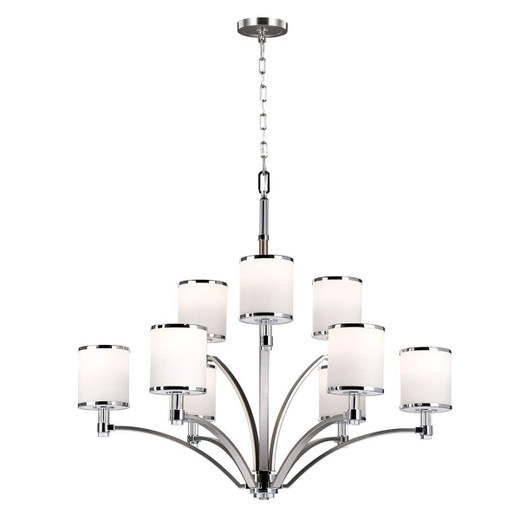 Flambeau Prospect 9 Light Satin Nickel with White Shades Chandelier 