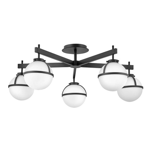 Hinkley Hollis 5 Light Black with Opal Diffuser Semi Flush Ceiling Light 