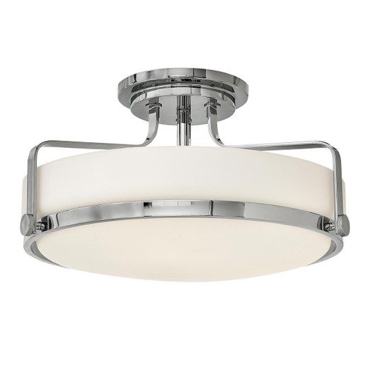 Hinkley Harper 3 Light Polished Chrome with Opal Diffuser 46cm Semi Flush Ceiling Light 
