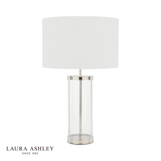 Laura Ashley Lighting Harrington Polished Nickel and Glass with White Shade 65cm Table Lamp 