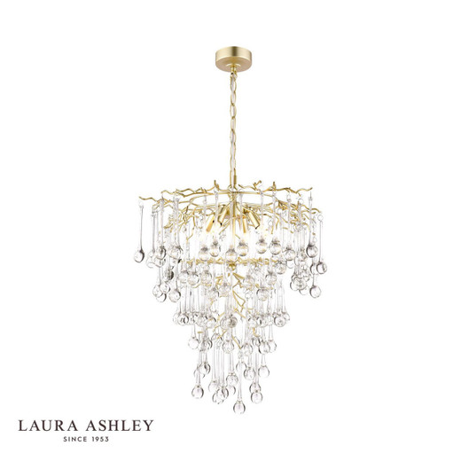 Laura Ashley Lighting Willow 4 Light Satin Champagne with Crystal Pendant Light 