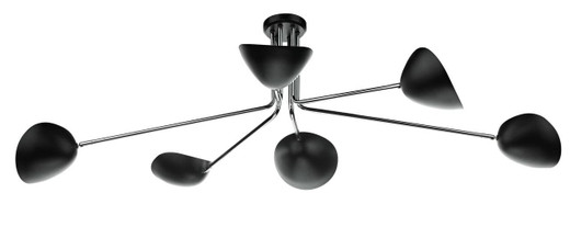 Krug 6 Light Black and Polished Chrome Semi Flush Ceiling Light