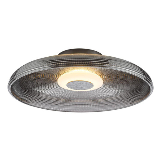 Dar Lighting Ansel Polished Balck and Smoked Glass Diffuser LED Flush Ceiling Light 