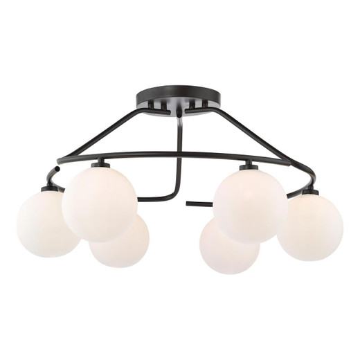 Dar Lighting Luana 6 Light Matt Black with Opal Glass Diffuser Semi Flush Ceiling Light 