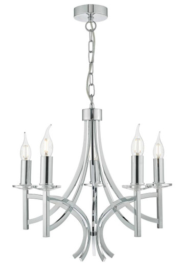 Lyon 5 Light Polished Chrome and Crystal Chandelier Pendant Light