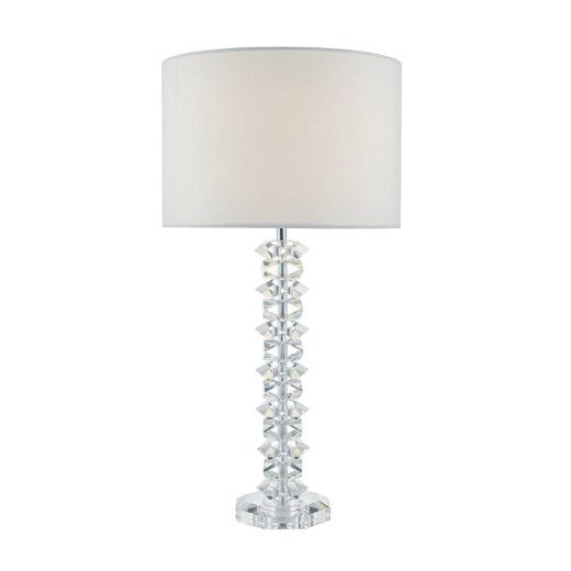 Mina Polished Chrome and Crystal with Cream Cotton Shade Table Lamp