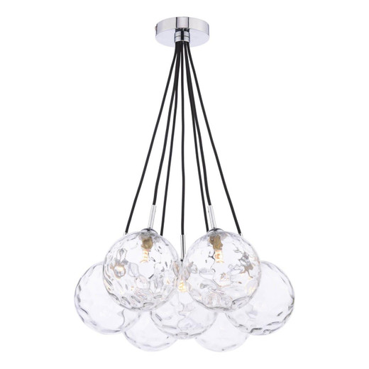 Dar Lighting Elpis 7 Light Polished Chrome with Moulded Glass Diffuser Cluster Pendant Light 