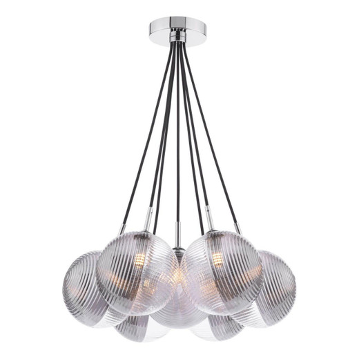 Dar Lighting Elpis 7 Light Polished Chrome with Smoked and Clear Glass Diffuser Cluster Pendant Light 