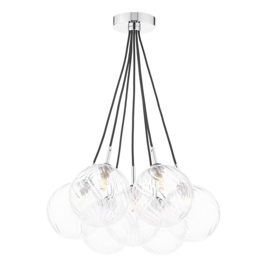 Dar Lighting Elpis 7 Light Polished Chrome with Twisted Glass Diffuser Cluster Pendant Light 