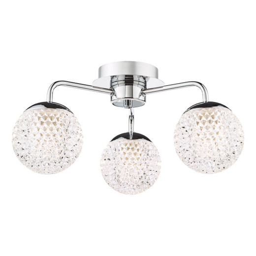 Dar Lighting Teva 3 Light Polished Chrome with Faceted Acrylic Diffuser IP44 Semi-Ceiling Light 