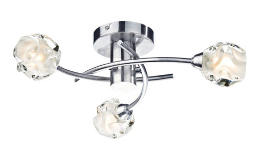 Seattle 3 Light Satin Chrome and Sculptured Glass Semi Flush Ceiling Light