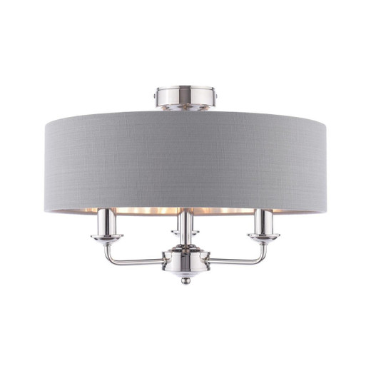 Laura Ashley Lighting Sorrento 3 Light Polished Nickel with Charcoal Shade Semi Flush Ceiling Light 