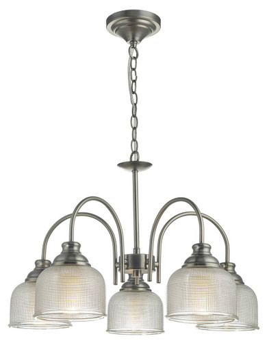 Tack 5 Light Antique Chrome and Textured Glass Pendant Light