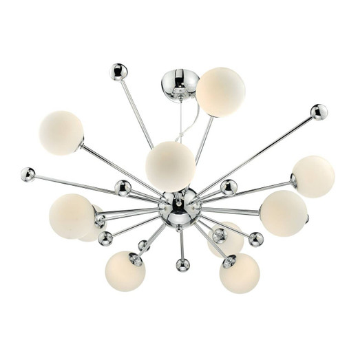 Ursa 10 Light Polished Chrome and Opal White Glass Pendant Light