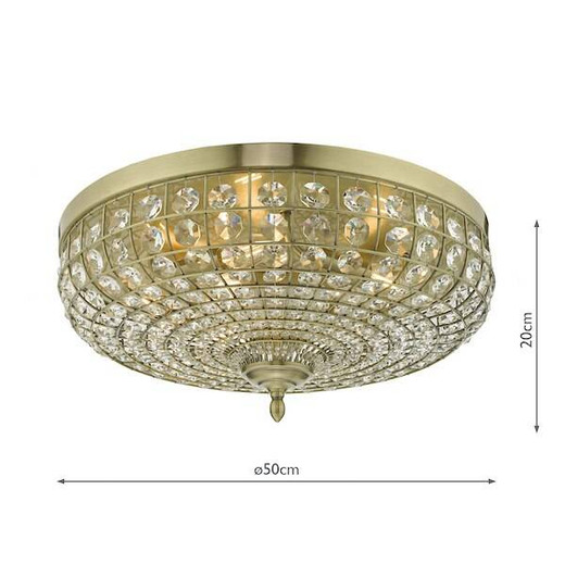 Dar Lighting Asmara 5 Light Antique Brass with Crystal Flush Ceiling Light