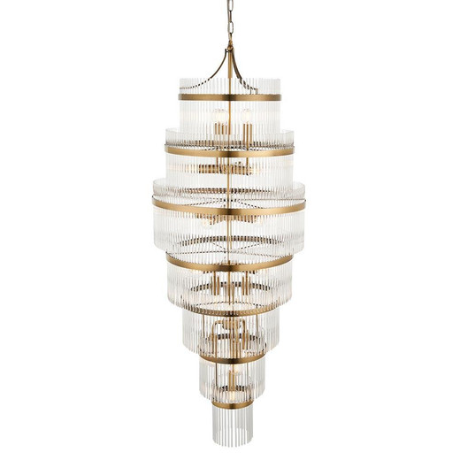 Marietta Grand 21 Light Antique Brass and Clear Glass Rods Chandelier Pendant Light Marietta Grand 21 Light Antique Brass and Clear Glass Rods Chandelier Pendant Light