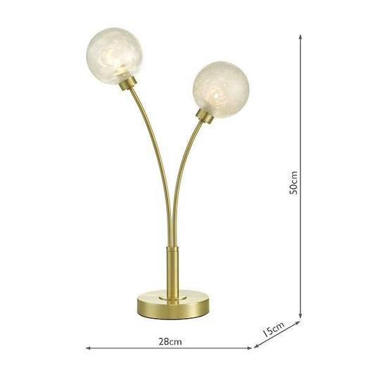 Dar Lighting Avari 2 Light Satin Brass with Frosted Glass Table Lamp