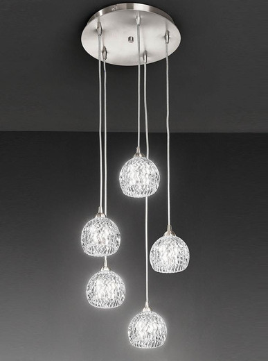 Franklite Tierney 5 Light Satin Nickel with Clear Glasses Cluster Pendant Light 