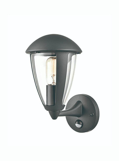 Franklite Fuera Charcoal Grey with Clear Acrylic and PIR Downward IP54 Wall Light 