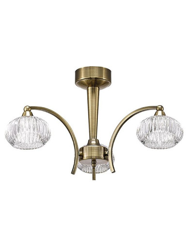 Franklite Ripple 3 Light Bronze with Ribbed Glass Semi Flush Ceiling Light 