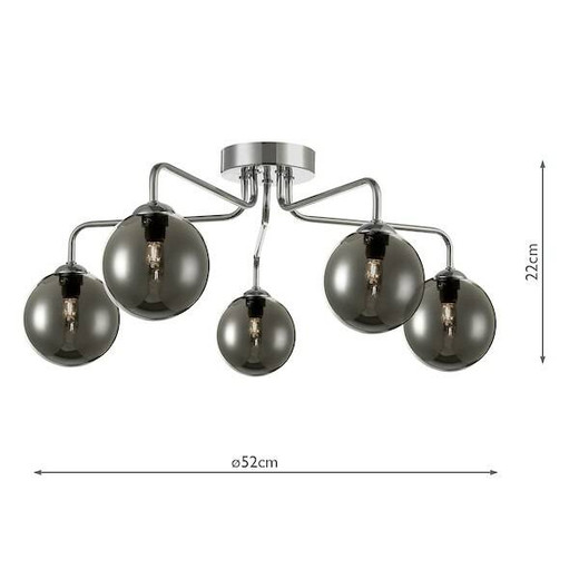 Dar Lighting Feya 5 Light Polished Chrome with Smoked Glass Semi Flush Ceiling Light