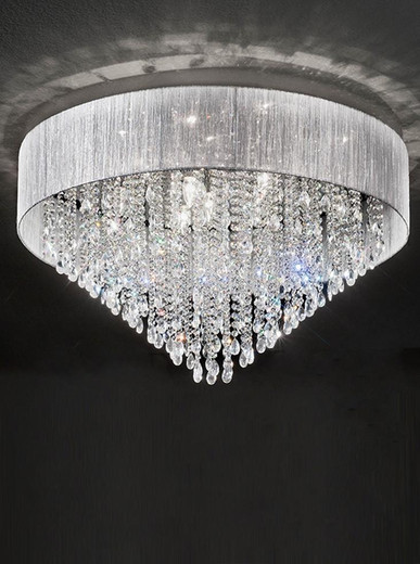 Franklite Royale 10 Light Chrome with Silver Shade and Crystals Flush Ceiling Light 