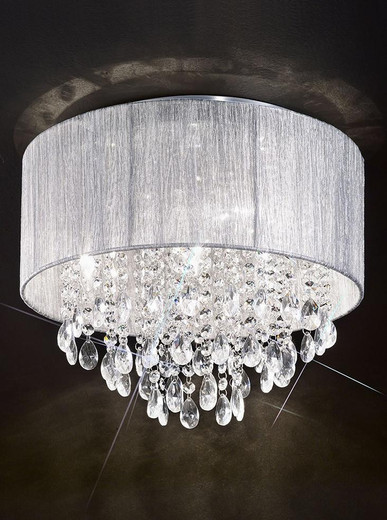 Franklite Royale 4 Light Chrome with Silver Shade and Crystals Flush Ceiling Light 