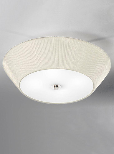 Franklite Circular 4 Light Satin Glass with Cream Shade Flush Ceiling Light 