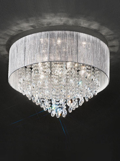 Franklite Royale 7 Light Chrome with Silver Shade and Crystals Flush Ceiling Light 