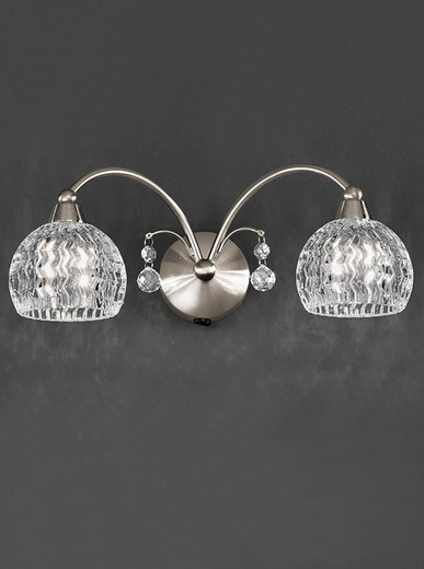 Franklite Jura 2 Light Satin Nickel with Clear Crystals Wall Light 