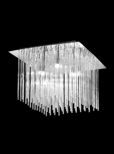Franklite Carillon 8 Light Chrome with Glass Rods Flush Ceiling Light 